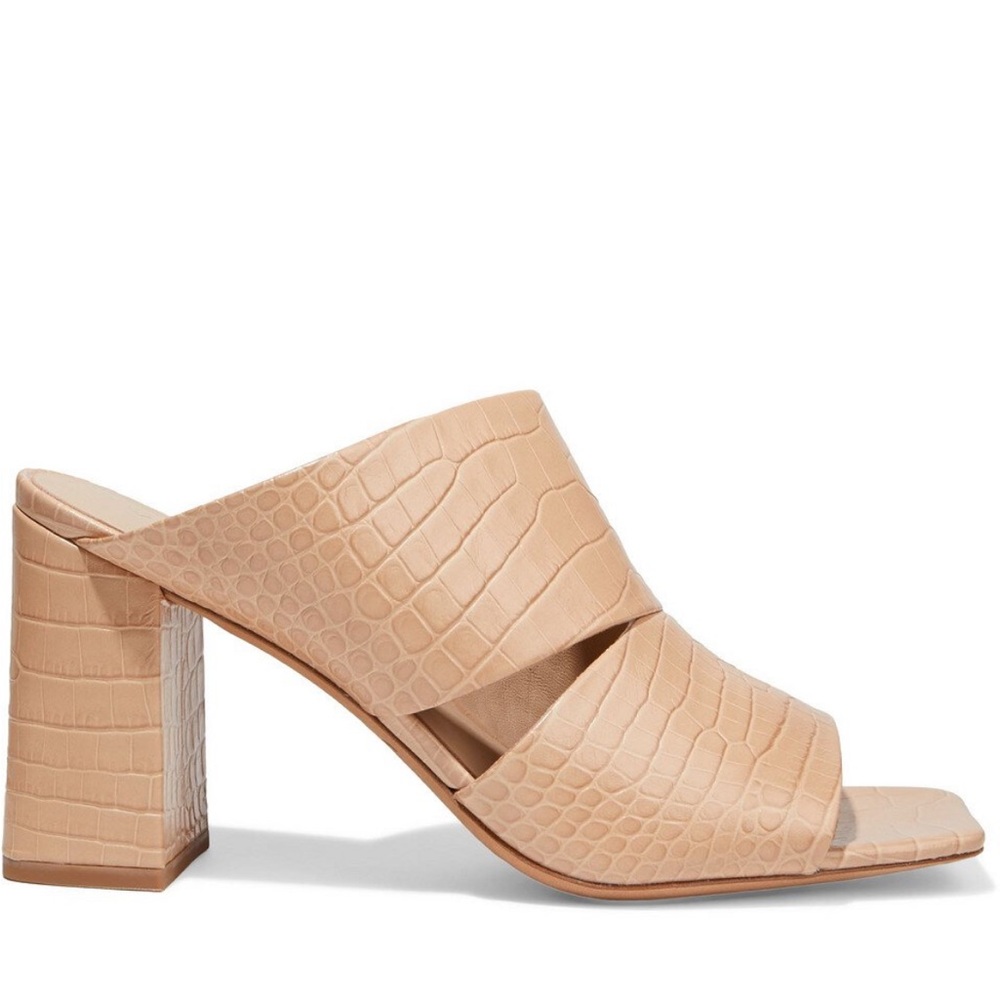 Vince Cutout Croc-Effect Leather Mules, Sz 9.5